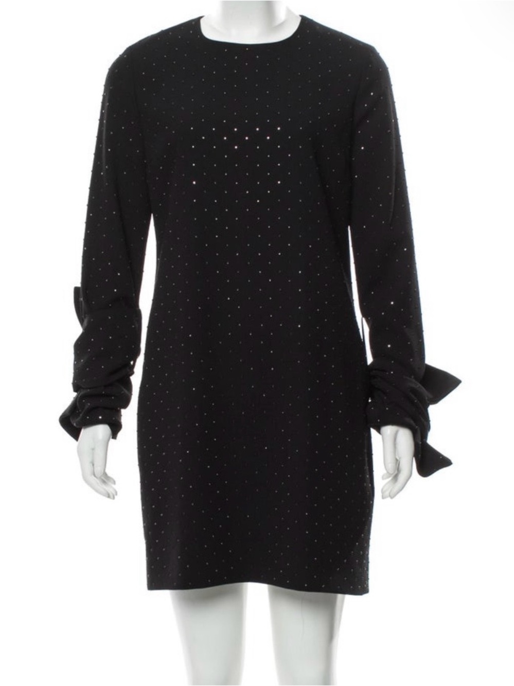 Victoria Beckham Black Long-Sleeve Shift Dress with Bow Cuffs and Silver Studs